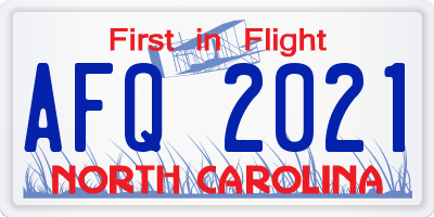 NC license plate AFQ2021