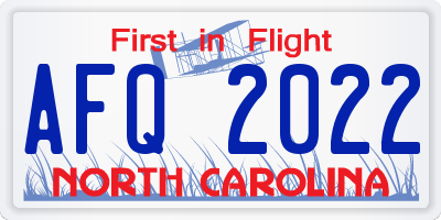 NC license plate AFQ2022