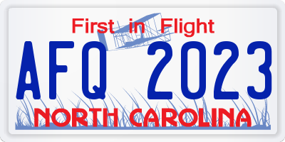 NC license plate AFQ2023