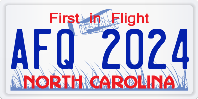 NC license plate AFQ2024