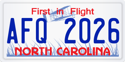 NC license plate AFQ2026