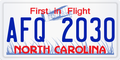 NC license plate AFQ2030