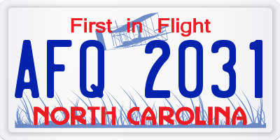 NC license plate AFQ2031