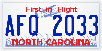 NC license plate AFQ2033