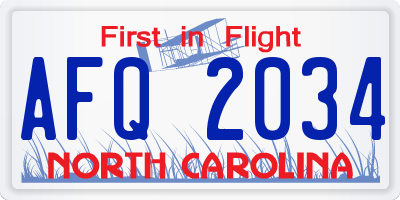 NC license plate AFQ2034
