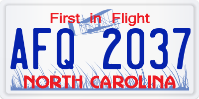NC license plate AFQ2037