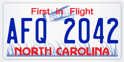 NC license plate AFQ2042