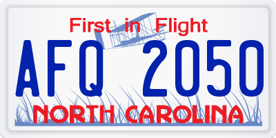 NC license plate AFQ2050
