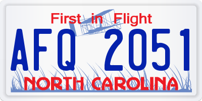 NC license plate AFQ2051