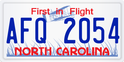 NC license plate AFQ2054