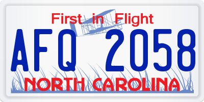 NC license plate AFQ2058
