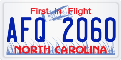 NC license plate AFQ2060