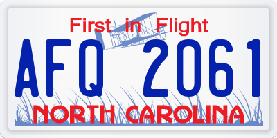NC license plate AFQ2061