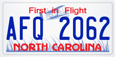 NC license plate AFQ2062