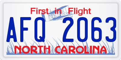 NC license plate AFQ2063