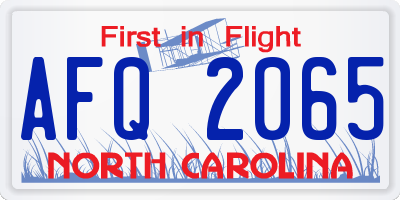 NC license plate AFQ2065