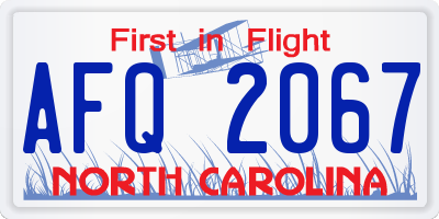 NC license plate AFQ2067