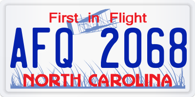 NC license plate AFQ2068