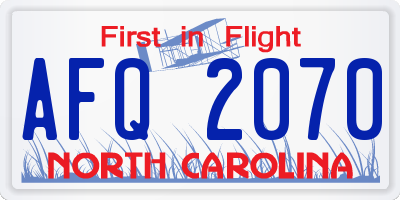 NC license plate AFQ2070