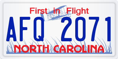 NC license plate AFQ2071