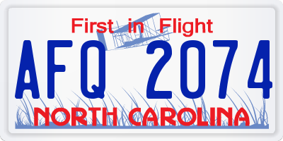 NC license plate AFQ2074