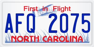NC license plate AFQ2075