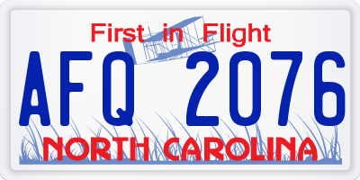 NC license plate AFQ2076