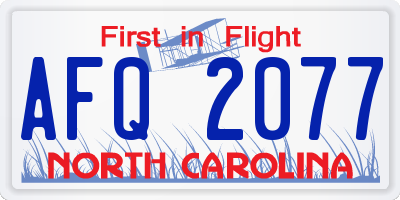NC license plate AFQ2077