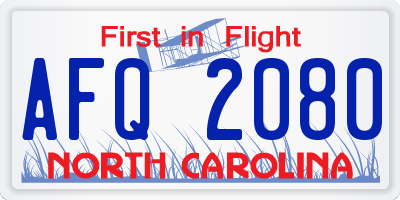 NC license plate AFQ2080