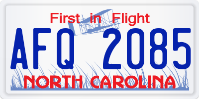 NC license plate AFQ2085