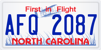 NC license plate AFQ2087