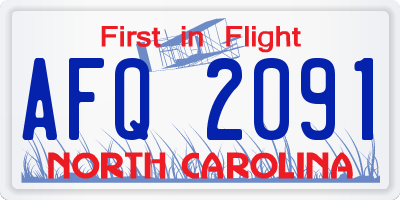 NC license plate AFQ2091