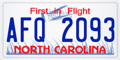 NC license plate AFQ2093