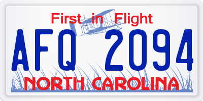 NC license plate AFQ2094