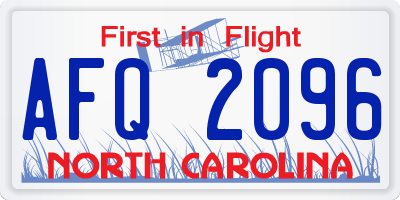 NC license plate AFQ2096