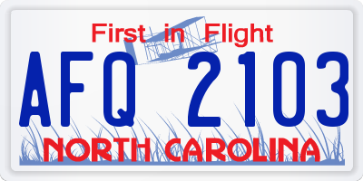 NC license plate AFQ2103