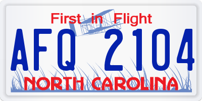 NC license plate AFQ2104