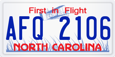NC license plate AFQ2106