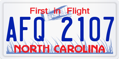 NC license plate AFQ2107