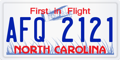 NC license plate AFQ2121