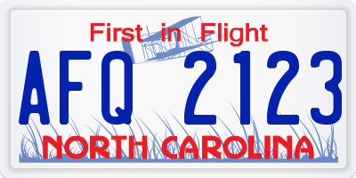 NC license plate AFQ2123