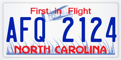 NC license plate AFQ2124