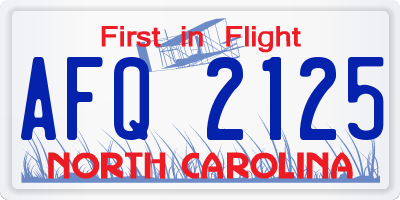 NC license plate AFQ2125