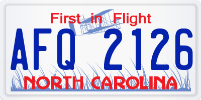 NC license plate AFQ2126