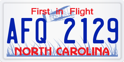 NC license plate AFQ2129