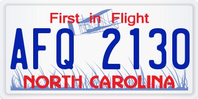 NC license plate AFQ2130