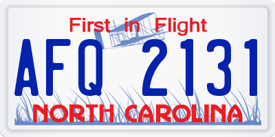 NC license plate AFQ2131