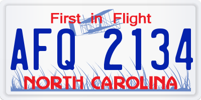 NC license plate AFQ2134