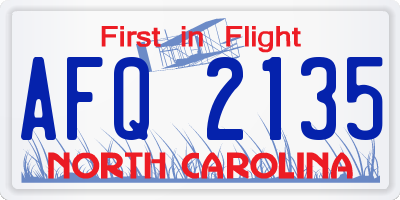 NC license plate AFQ2135