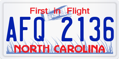NC license plate AFQ2136